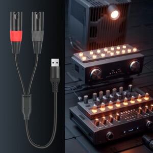 USB A to 듀얼 XLR 남성 오디오 케이블 2 스테레오 앰프 스피커용 등