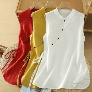 스파이더맨 여성 롱 슬리브리스 블라우스 사이드 레이어드 면과 린넨 사선 스트랩 OPH1