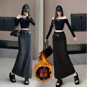 스파이더맨 스커트 롱 모직 여자 일자 힙업 슬림핏 뒤 트임 OPH1