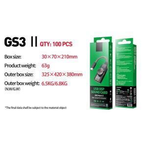 PC용 외부 USB 오디오 헤드셋 잭 케이블 어댑터 스위치 볼륨 GS3 7.1 채널 사운드 카드 변환기