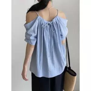 여친 가능한 러블리 개가 두 블라우스 오프숄더 셔츠 어깨끈 탑 일자 민소매 CH1