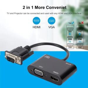 VGA-HDMI 호환 어댑터 3.5mm 오디오 변환기가 포함된 분배기 PC 프로젝터 HDTV 멀티 포트 듀얼 디스플레이