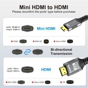 4K60Hz 미니 HDMI-HDMI 케이블 HD 고속 브레이드 호환 태블릿 카메라용 양방향 2.0코드