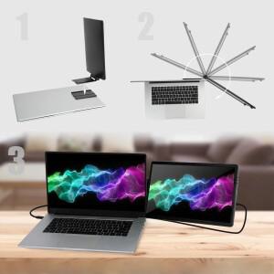 노트북 확장 모니터 휴대용 14.1인치 부착형 스크린 1080P 회전 가능 여행 회의용 2포트