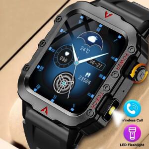 2025 Smartwatch 군사  스포츠 시계 남자 여자 reloj hombre LED Flahlight Montres Hommes 1.73 인치 블루