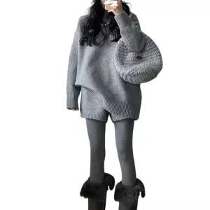 케이블 터 코튼 긴팔 라운드넥 슬림 반바지 니트 여성