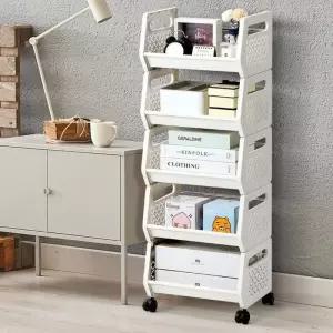 수납정리 멀티트롤리 5단 세제 세탁실틈새수납장 이동식선반 이동
