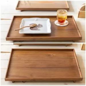 다리 낮은 일자 나무 우드 서빙보드 티크나무 트레이 직사각