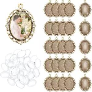 유니크래프탈 타원형 빈 베젤 펜던트 트레이 베이스 신부 결혼 부케 졸업 사진 매력 빈티지 티베트 스타일