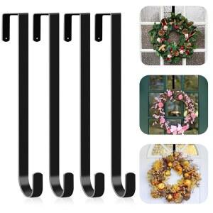 [미국배송] 현관문용 4팩 화환 걸이 크리스마스 화환용 12인치 문고리 오버 더 도어 행거 후크 금속 갈랜드 화환 가을 장식용 홀더-블랙