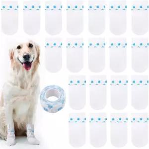 BEIQIYA 20pcs 자가 접착 붕대가 달린 일회용 개 부츠 실내외용 방수 발 보호 양말 대형 소형 고양이