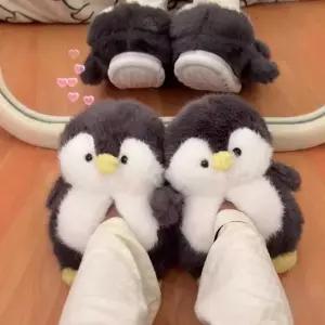 귀여운 아기 펭귄 털 슬리퍼
