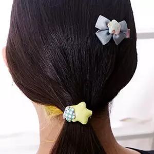 작은사이즈 리본장식 집게핀세트-내츄럴 스타 블루 액세서리 반머리집게핀 잔꽃무늬 머리끈 헤어