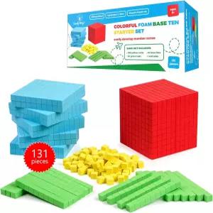 수학을 위한 심플 매직 131 PCS 폼 베이스 10 블록 - 가치 배치 수학 조작법 K-3 카운터 숫자 큐브 셈