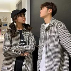 남녀 남방 체크 셔츠 커플 긴팔 와이셔츠 블라우스