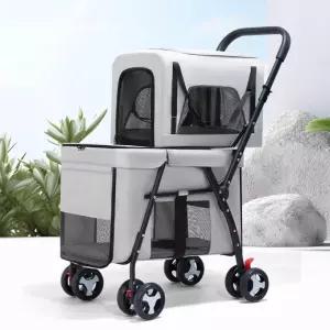 2단 개모차 강아지 유모차 애견 - 다견 이동장 분리형 그레이 레이어 더블