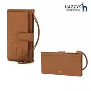 [롯데백화점]헤지스ACC [선물포장] HIHO3E253W2_브라운 가죽 엠보 퍼피 스트랩 장지갑 겸 핸드폰지갑
