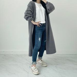 44-99 안감기모 기모 노카라 롱가디건, 빅사이즈 오버핏 데일리 간절기 아우터