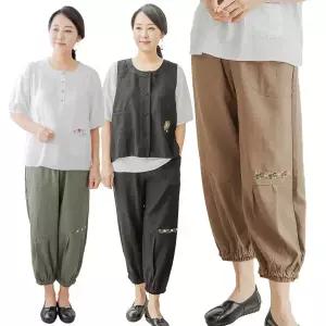 이브바바 여성 여름 인견 밴딩 고쟁이 쿨 자수 항아리바지 팬츠 중년 엄마옷