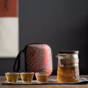 [로하티] 향우림 휴대용 내열유리 다기세트 3인  다도