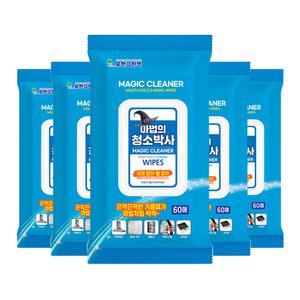 유리청소티슈 마법의 청소박사 60매 5팩 먼지제거 찌든때제거