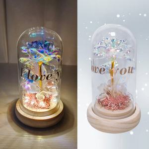 홀로그램 장미 LED무드등, 유리돔 무드등 레터링, 장미 조명, 기념일 선물, 문구 스티커 포함
