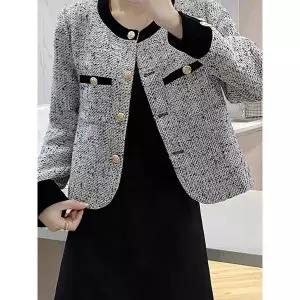 [하프클럽/]벨벳 배색라인 크롭 트위드 자켓(S5SJK007A)