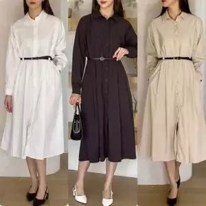 [봄하객룩] G.모데나 셔츠형 A라인 핀턱 원피스(벨트세트)