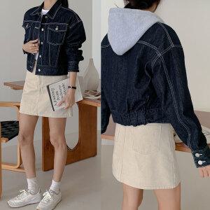 다올샵 여성 청자켓 논페이드 뒷밴딩 크롭 후드 딥블루