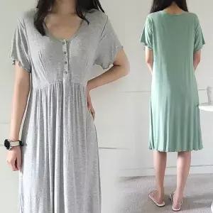 [보리보리/보리맘]캡내장 똑딱이 단추 수유 원피스 수유복 임부복 잠옷