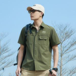 JEEP SPIRIT 남성용 여름 반팔 방수 작업 셔츠 무지 빅사이즈 남방