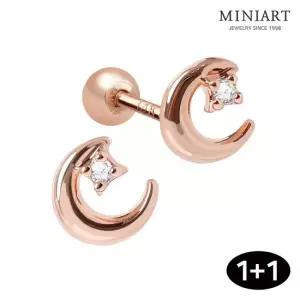 [미니아트] 초승달 14K 골드필드핀 큐빅 달 로즈골드 피어싱 귀걸이 1+ 1