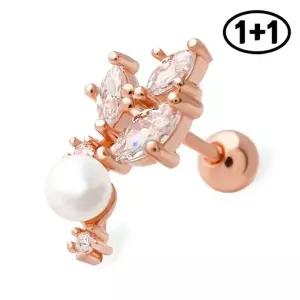 [미니아트][1+1] 아이리스 14K 금침 큐빅 진주 피어싱
