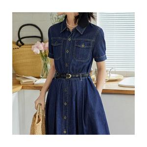 데님원피스 A라인 스커트 카라 여름 롱 반팔드레스 슬림 다크 여성