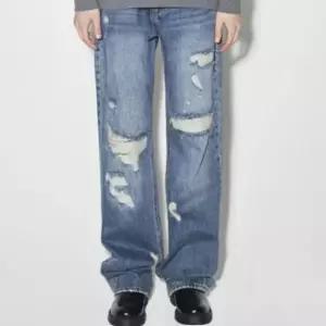남성 구제 스트라이트 통넒은 M톤 청바지_US