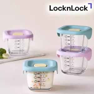 락앤락 리틀럽 디어 이유식식용기 3P 세트 실리콘 간편캡 밀폐캡 내열유리 소분용기