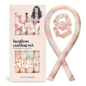 Kitsch 무열 소프트 컬용 모든 새틴 위한 차콜 컬러 1팩 오버 밴드 부드러운 모발 로드 곱슬거림 및 스타일링 세트 히트리스 롤러 없는 유형을 컬링 헤어