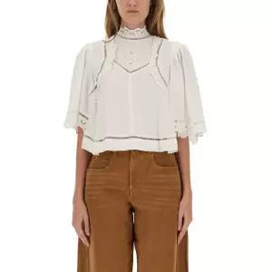 이자벨마랑 화이트 레이스 하이넥 하프 슬리브 자수 블라우스 HT0662FA C3J11I20