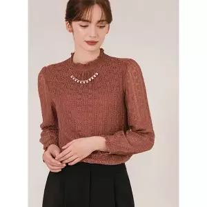 [하프클럽/막스까르띠지오]하이넥 레이스 시스루소매 블라우스