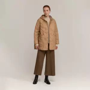 [플리츠미] 믹스 퀼팅 후드 롱 자켓_EDJKW125067