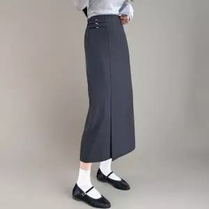 [하프클럽/]여성용 롱 스커트 스판 H라인 랩 스타일 버클 디테일