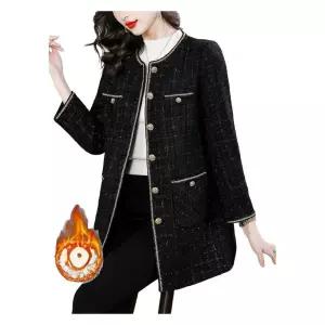 중년 여성 트위드자켓 엄마 코트 봄 가을 루즈핏 미디 기장 노카라 배색 빅사이즈 겨울 재킷