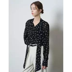 [하프클럽/미니멈 에브리데이]도트 포인트 타이 긴팔 블라우스 (EB3BA031D)