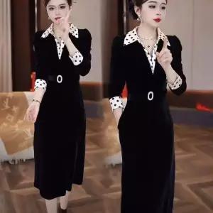 JSRLYQ056 빅 사이즈 벨트 레이어드 정장오피스룩 하객 겨울 벨벳원피스