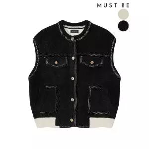 [하프클럽/머스트비]여성 울 블렌드 배색 스티치 베스트