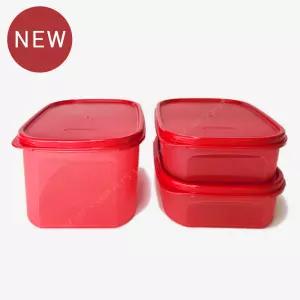 타파웨어 미니모듈러 김치통 세트 3개 (1번 850ml 2개+2번 1.9L 1개) 클리어레드