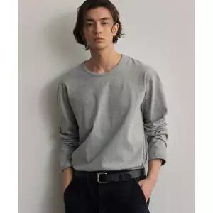 애습 U넥 긴팔 티셔츠 - 멜란지 그레이 846456