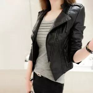 여자 슬림핏 숏 검정가죽자켓 패션 봄 가을 간절기