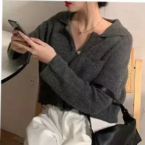 싱글 포켓 크롭기장 편한 간절기 니트 캐주얼 가디건