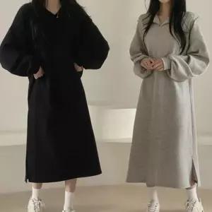 깔끔한 기본 디자인 여성 오버핏 스타일 롱 원피스